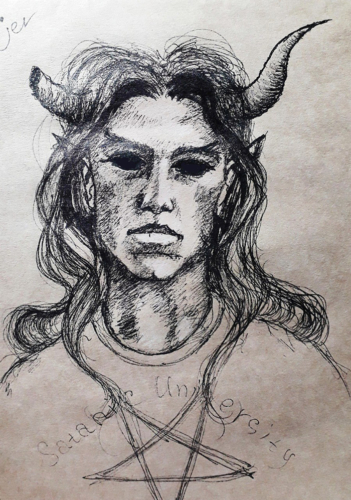 сатана, парень, рисунок, с рогами, волосы
