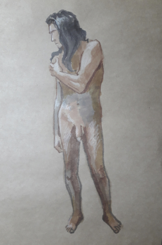 портрет парня фломастерами, рисунок, ручкой, графика, голый мужчина, обнажённый, тело, торс, зад, ягодицы, длинноволосый, мужчина 40 лет, пенис