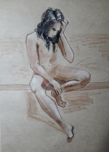 портрет парня фломастерами, рисунок, ручкой, графика, голый мужчина, обнажённый, тело, торс, зад, ягодицы, длинноволосый, мужчина 40 лет, пенис